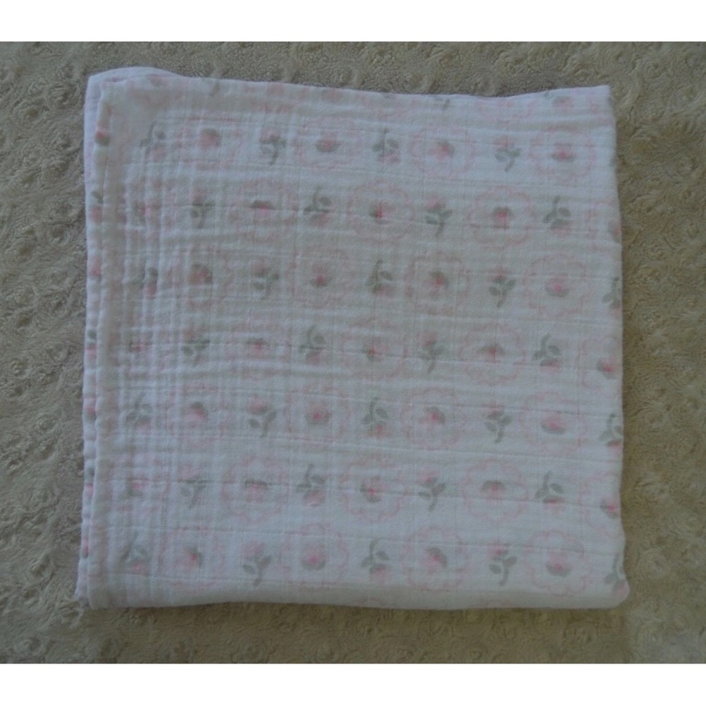 Swaddle Designs Baby Blanket Floral Flower Pink White Gray Muslin Lovey Cotton